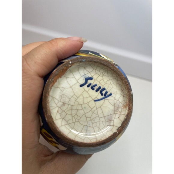 Unique Sicilian Vases Italian maiolica albarello marked Sicily flowers fruits - Picture 9 of 11